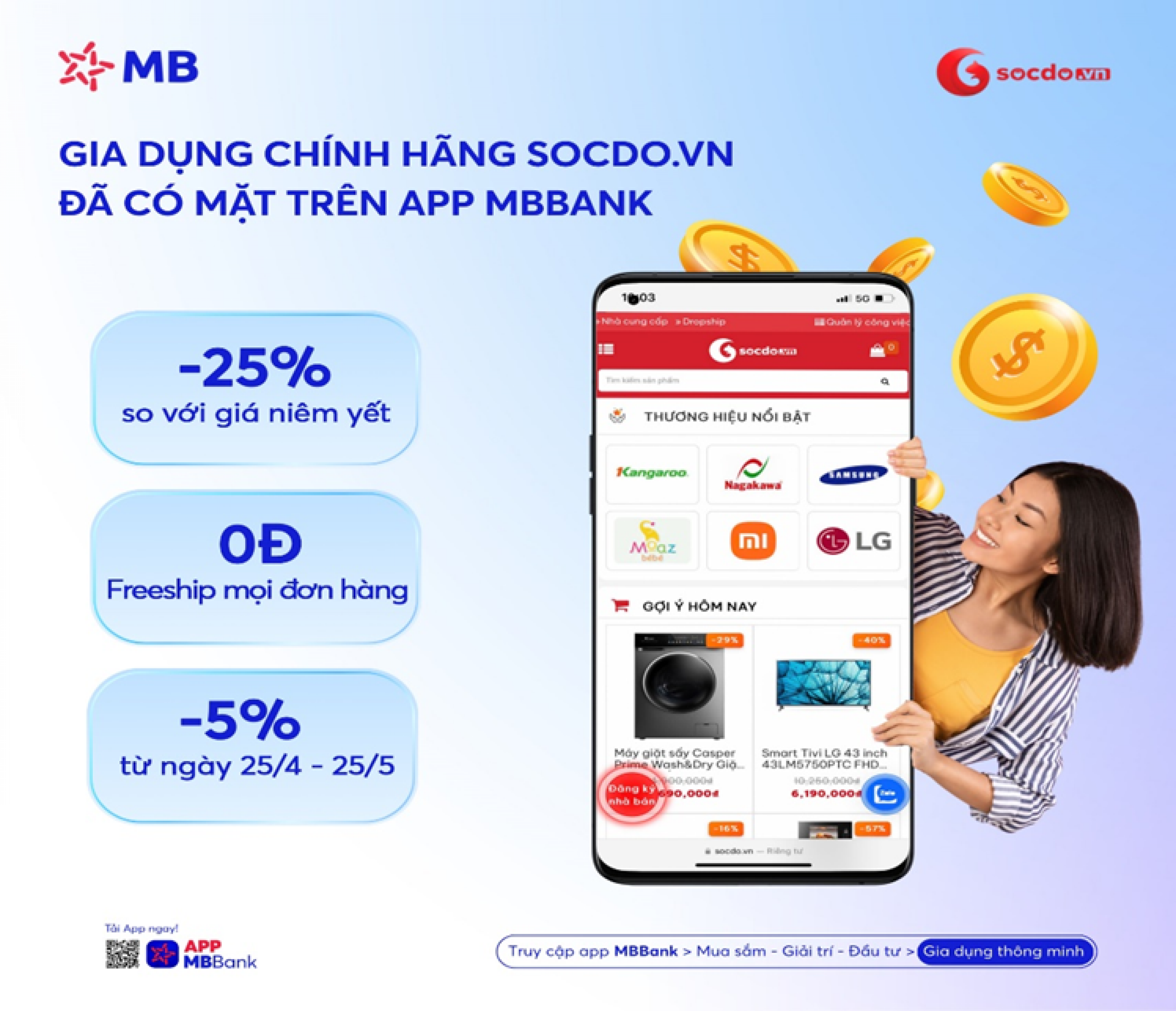Gia dụng chính hãng Sóc Đỏ chính thức có mặt trên App MB Bank